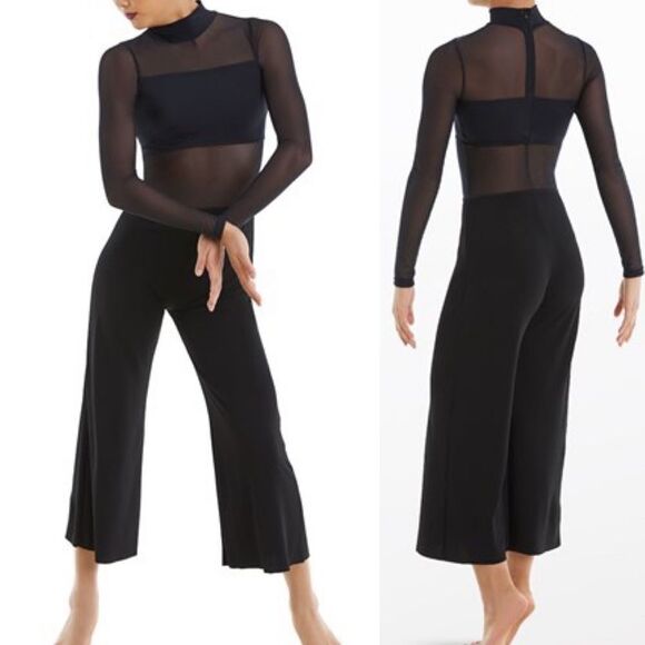 WEISSMAN Balera Dance Costume black Culotte Unitard With Mesh MJ11187 MA adult - Picture 1 of 13